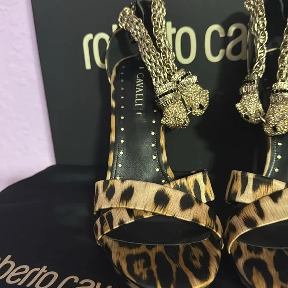 Brand, new pristine bling out Roberto Cavalli, high heels, sandals